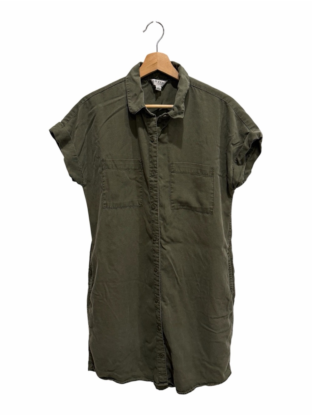 Orvis Olive Green Button Up Utility Gorpcore Cabincore Shirt Dress Small